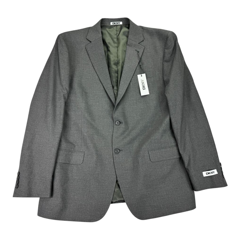 DKNY Mens Duran Modern Fit Stretch Solid Suit Jacket Charcoal Gray 48R